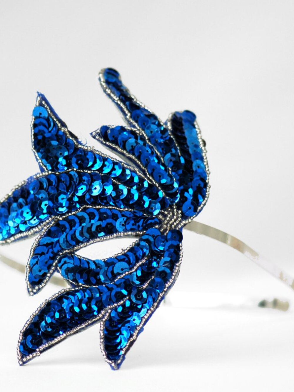 Something blue wedding headband - Cobalt blue leaf sequin applique with sequin